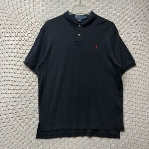 Polo Ralph Lauren Polo Shirt Mens XL Black Short Sleeve 100%Cotton Red Pony